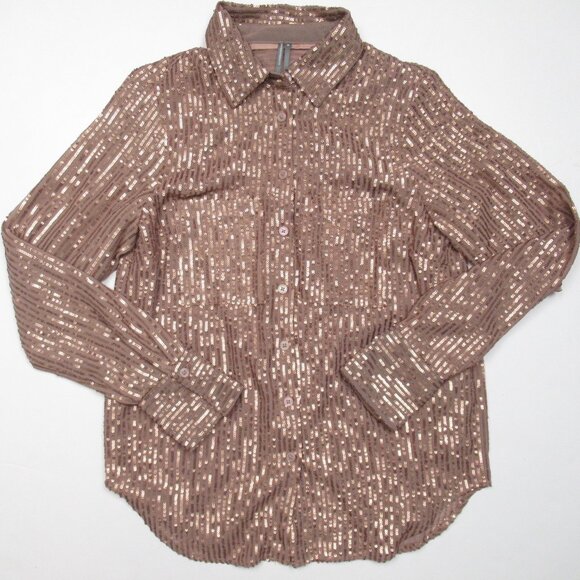 NWOT Anthropologie The Remie Sequin Buttondown Brown XS - Picture 4 of 6